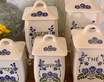 Stunning vintage French set of 5 porcelain canisters