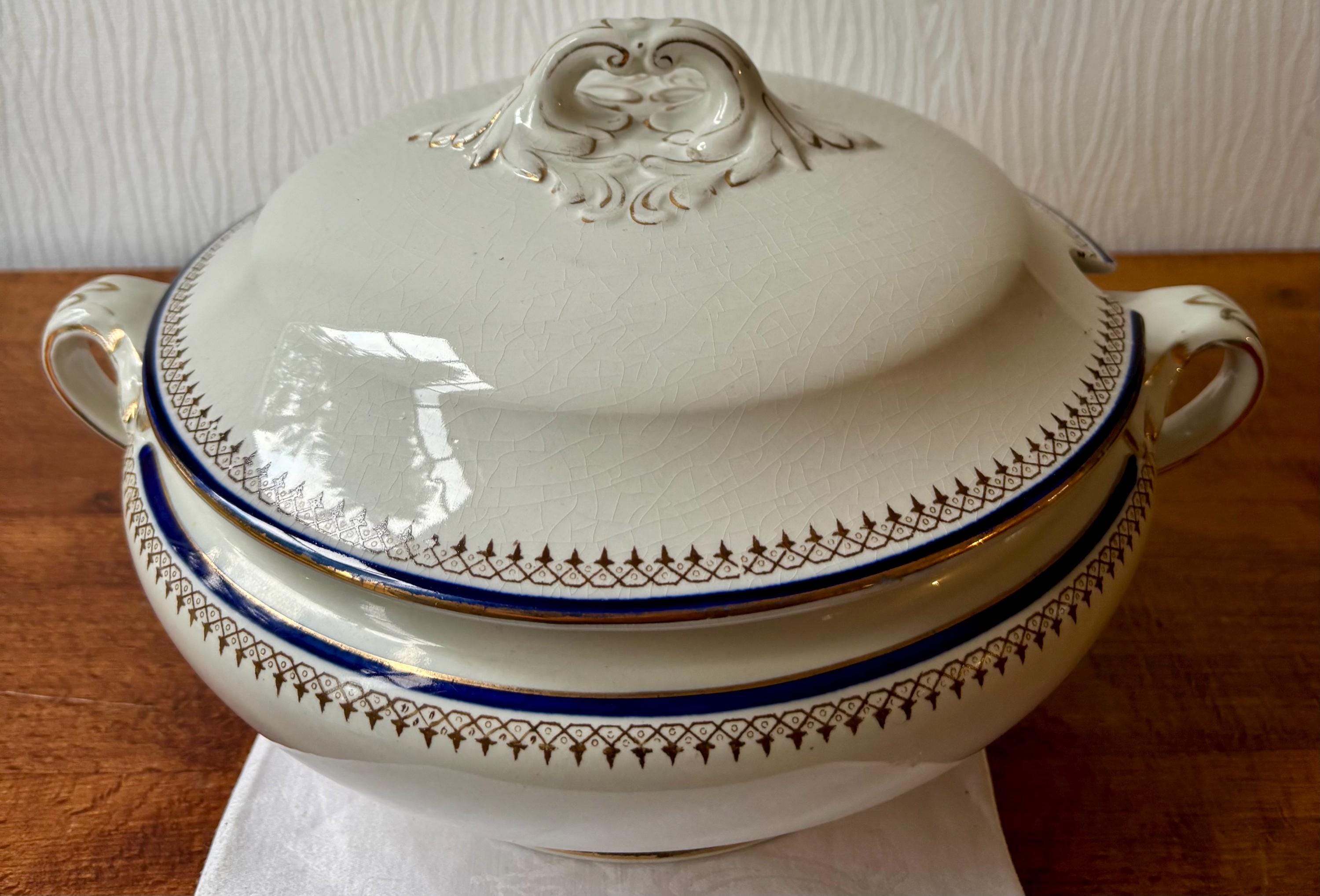 BOOTHS社　シリコン・チャイナ　19世紀頃　ソース・チュリーン　アンティーク Vintage Booths Silicon China in Elite Border Pattern Tureen Dish