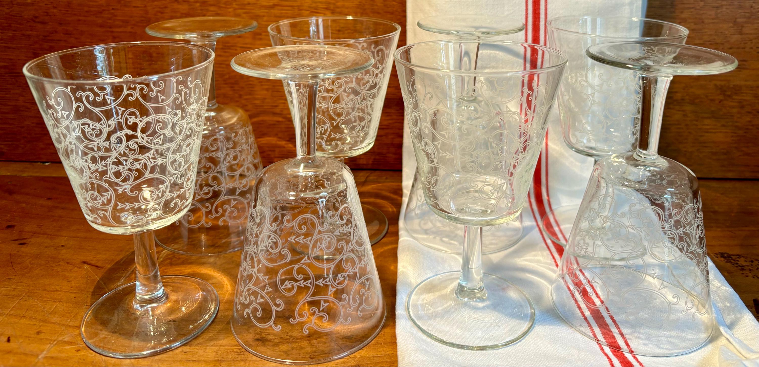 A set of eight elegant vintage French wine glasses