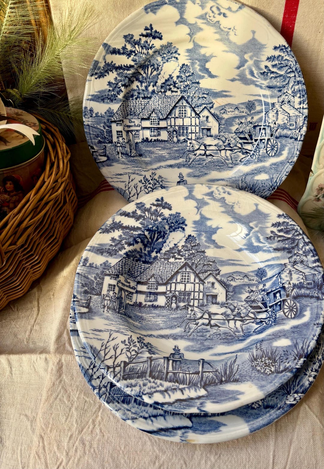 A Pretty Set of Three Antique French Earthenware Plates by