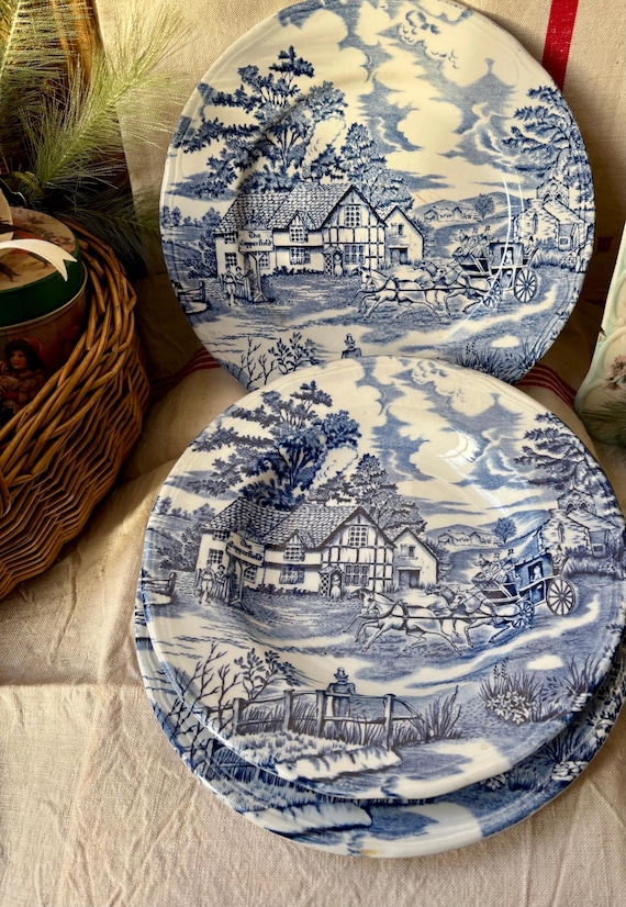 A Pretty Set of Three Antique French Earthenware Plates by