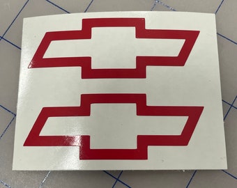 Set of 2 Precut Chevy Logo Bowtie Premium Vinyl Decal - Custom Bow Tie Car Window Cup, Bottle  - Gloss Red, Matte Black, White, Gray, Blue