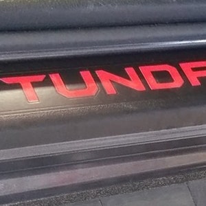 4pc Premium Vinyl Letter Decals for 2014-2021 Tundra -Precut Door Sill Protectors: Gloss Red, Black, White, Gray,  Pink, Green, Purple, Blue