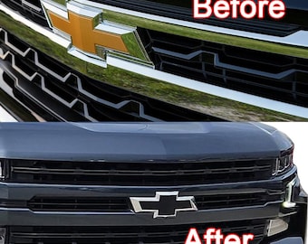 Gloss Black Vinyl Bowtie Grille Emblem Overlay For 2022-2024 Chevy Silverado 1500 - Precut Blackout Bow Tie Decal - 2 pc