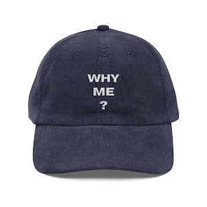 WHY ME? Hat | Vintage Corduroy Cap | Embroidered Hat, Casual Wear, Trendy Accessories, Death Stranding 2, Sam Porter Bridges, Kojima