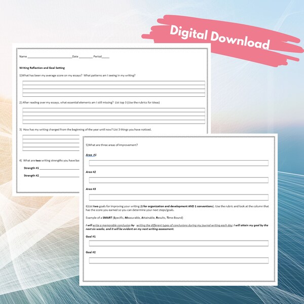 Writing Goal Template, 6th - 12th Grade, Editable .doc and .pdf