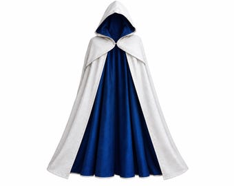 Capa blanca con capucha de fantasía para feria renacentista, capa unisex de mago para cosplay, capa medieval de hechicero para Halloween
