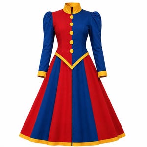Vestido de Arlequim Artesanal para Cosplay, Fantasia de Palhaço de Circo Vermelho e Azul, Casaco Medieval, Vestido para Apresentação de Carnaval e Halloween
