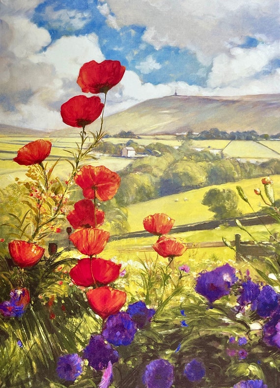 Poppies Morning Card, Flower Greeting Card, Poppy Floral Card, Watercolor Birth Flower Card, Poppies Looking to the High Hill