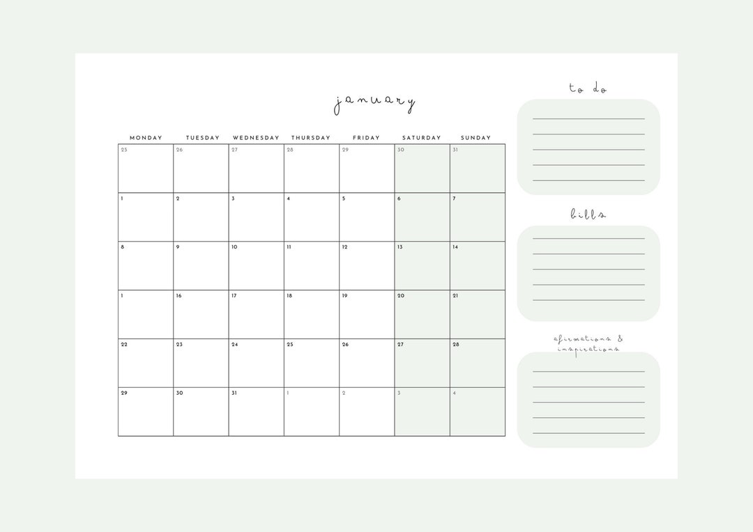 Printable Calendar 2024 Sage Green Minimalist Monthly Planners 2024 A4