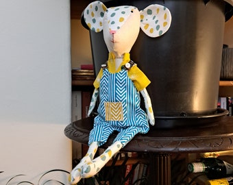 Handmade Polka Dot Fabric Mouse Stuffed Toy, 16-inch Height, Includes Pants with 3 Options. Interior Decor Doll,Handmade Cloth Doll