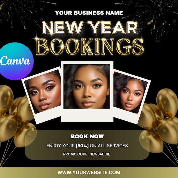 New Year Bookings Flyer Silver | January Booking Flyer | Hair Lash Nail Makeup | Holiday Booking Flyer | DIY Book Now Flyer | Content Flyer