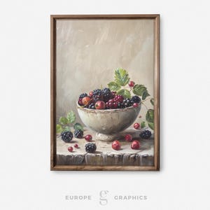 Berry Medley - Dipinto ad olio vintage con fruttiera, regalo di inaugurazione della casa, arredamento rustico, decorazione da parete per soggiorno, natura morta di frutta, tela
