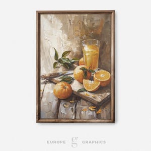 Orange Zest - Orange Still Life Vintage Oil Painting Artwork, Farmhouse Wall Decor, Living Room Wall Art, Still Life Art, Canvasprint