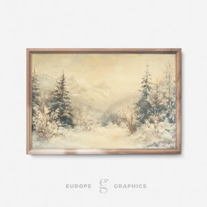 Mountain Winter Solace- Snowy Nature Landscape Vintage Oil Painting Artwork, Christmas Farmhouse Wall Decor, Canvas Print House Warming Gift