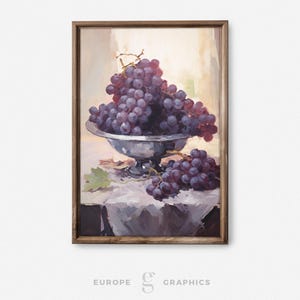 Grape Splendor - Natura morta con uva, dipinto a olio vintage, decorazione da parete per fattoria, arte per soggiorno, stampa su tela, dipinto di frutta