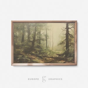 Misty Woodlands - Forest Landscape Vintage Oil Painting, Trees Artwork, Living Room Wall Art, Nature Artwork, Canvasprint, Nature Painting