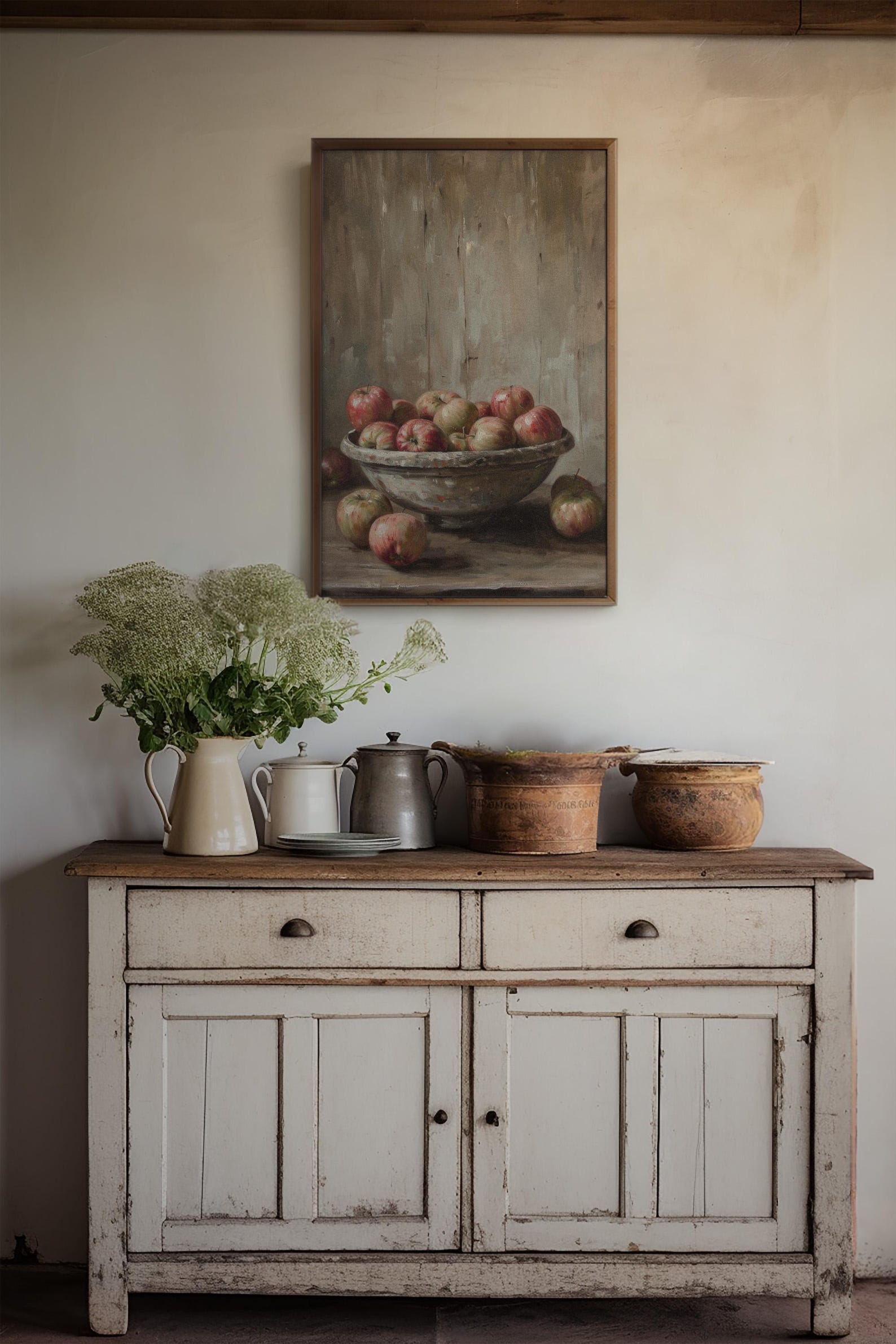 Apple Array - Apple Still Life Vintage Oil Painting Artwork, Farmhouse ...