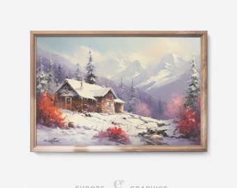 Alpine Majesty - Snowy Landscape Oil Painting, Mountain Artwork, Vintage Oil Painting, House Warming Gift, Snow Painting, Canvasprint