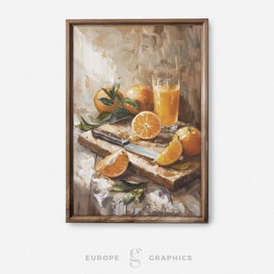 Citrus Radiance - Orange Still Life Vintage Oil Painting Artwork, Farmhouse Wall Decor, Living Room Wall Art, Still Life Art, Canvasprint