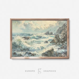 Seascape Serenity - Ocean Waves Landscape Vintage Oil Painting, Sea Artwork, Coastal Artwork, Seascape Wall Art, House Warming Gift, Canvas