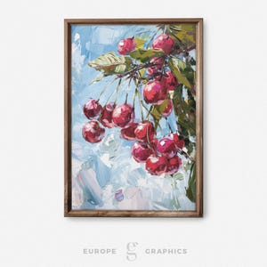 Cherry Blossom - Cherry Still Life Vintage Oil Painting, Fruit Artwork, Farmhouse Wall Decor, Still Life Art, Living Room Wall Art, Canvas