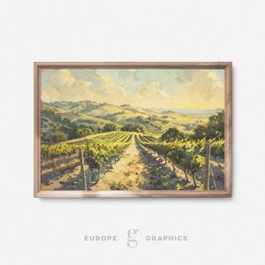Vineyard Sunrise - Vineyard Landscape Vintage Oil Painting, Winery Wall Art, Wine Cellar Farmhouse Decor, Wine Lover Gift, Canvasprint