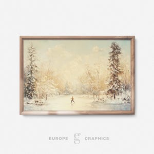 Frozen Pond Skater - Lone Person Ice Skating, Snowy Nature Landscape Vintage Oil Painting Artwork, Winter Farmhouse Decor, Canvas Wall Art
