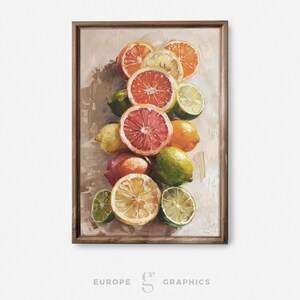 Citrus Array - Citrus Still Life Vintage Oil Painting Artwork, Farmhouse Wall Decor, Living Room Art, Canvasprint, Fruit Painting