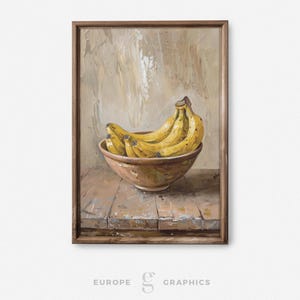 Banana Warmth - Banana Still Life Vintage Oil Painting Artwork, Farmhouse Decor, Living Room Wall Art, Fruit Painting, Canvasprint