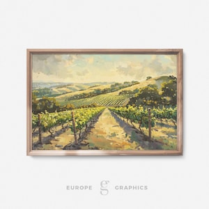 Vineyard Dawning - Vineyard Landscape Vintage Oil Painting, Winery Wall Art, Wine Cellar Farmhouse Decor, Wine Lover Gift, Canvasprint
