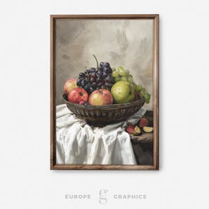 Fruitful Glow - Fruit Bowl Still Life Vintage Oil Painting Artwork, Rustic Farmhouse Decor, Living Room Wall Art, House Warming Gift, Canvas
