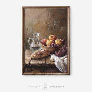 Esposizione del raccolto - Natura morta con fruttiera, opera d'arte vintage con pittura a olio, decorazione da parete in stile fattoria, arte per soggiorno, stampa su tela, dipinto di frutta