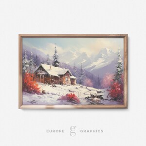 Alpine Majesty - Snowy Landscape Oil Painting, Mountain Artwork, Vintage Oil Painting, House Warming Gift, Snow Painting, Canvasprint