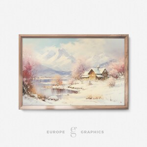 Frosted Twilight - Snowy Landscape Oil Painting, Mountain Artwork, Vintage Oil Painting, House Warming Gift, Snow Painting, Canvasprint