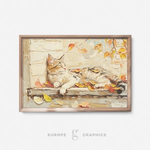 Autumn Cat Nap - Cat  Landscape Vintage Oil Painting, Wildlife Nature Artwork, Autumn Nature Wall Art, Farmhouse Decor, Canvasprint