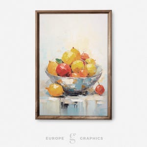 Citrus Glow - Natura morta con fruttiera, dipinto a olio vintage, decorazione da parete in stile fattoria, arte per soggiorno, stampa su tela, dipinto di frutta