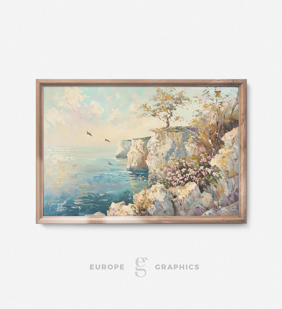 Coastal Cliffs - Ocean Cliff Landscape Vintage Oil Painting, Seascape ...