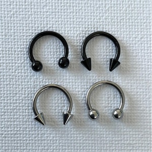 Lot de 4 anneaux, anneau ouvert perle, anneau de 8 mm 16G, haltère circulaire, anneau de septum nasal, anneau de fer à cheval, anneau de daith, anneau de tragus, anneau de cartilage