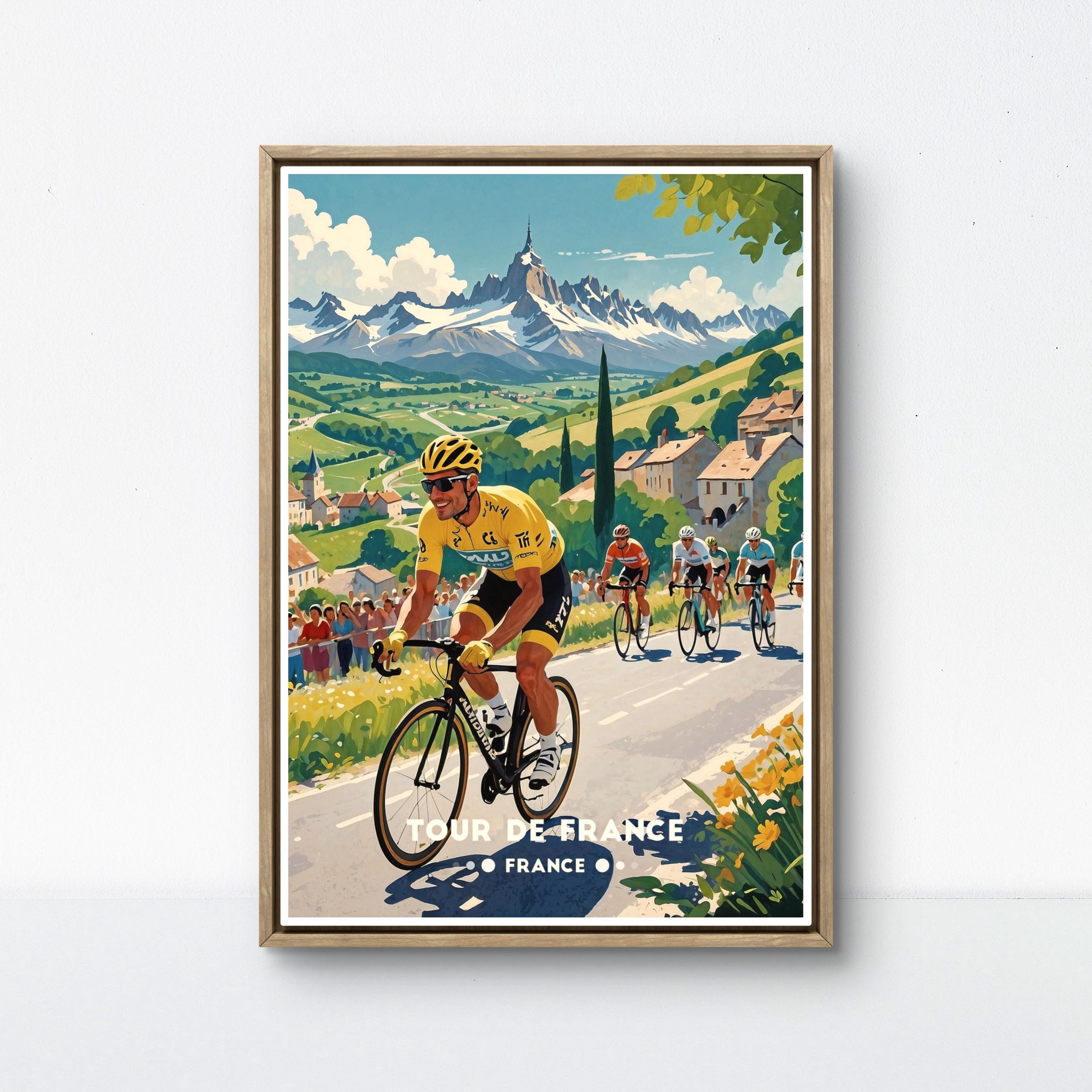 Tour de France Vintage Poster, Cycling Landscape Art, French Countryside Wall Decor, Frace Poster