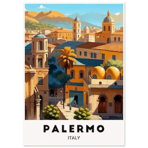 Manifesto di Palermo: architettura iconica baciata dal sole e viste sui tetti del cuore storico della Sicilia in toni caldi