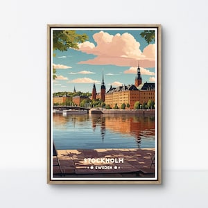 Stockholm Sweden Vintage Poster, Scenic Waterfront Art, Old Town Architecture Wall Decor, Stockholm art