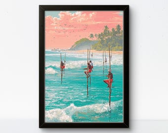 Sri Lanka Stelzen Fischer Poster - Wandkunst im Indischen Ozean