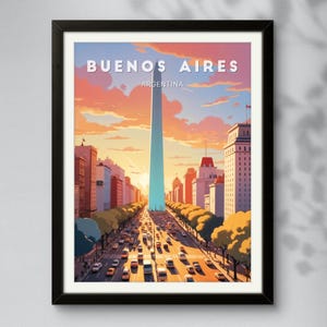 Buenos Aires Sunset Poster: Obelisk Cityscape Art Print