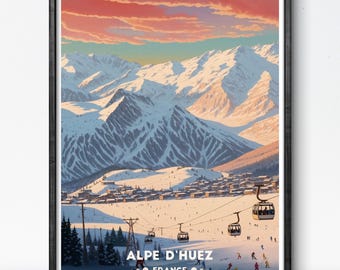 Alpe d’Huez Ski Resort Poster: French Alps Winter Art Print