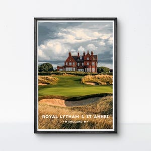 Poster del Royal Lytham St Annes Golf: stampa artistica dell'England Open Championship, decorazione da parete per campi da golf storici, regalo per gli amanti del golf e dell'architettura.