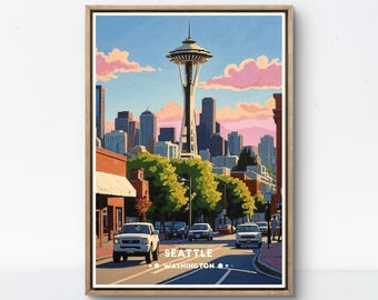 Seattle Skyline Print: Vintage Travel Poster (Space Needle, Retro Style)