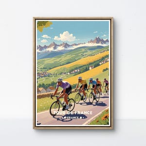 Tour de France Vintage Poster, Scenic French Countryside Art, Cycling Wall Decor for Sports Enthusiasts, yellow shirt poster