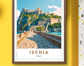 Ischia Italy Poster: Aragonese Castle, Coastal Wall Art