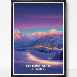 Les Deux Alpes France Winter Poster – Ski Resort Alpine Village Snowy Mountain Wall Art – French alps prin